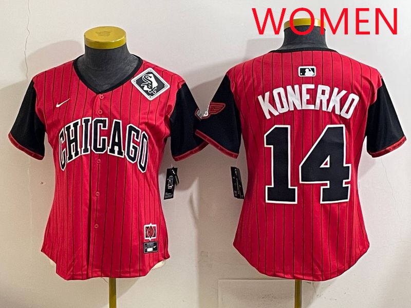 Women 2025 Chicago White Sox #14 Konerko Red Stripe Joint Name Nike MLB Jersey style 12